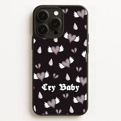 Cry Baby Monochrome Hearts Pattern  - Goth Aesthetic Phone Case for iPhone 12 Pro Max