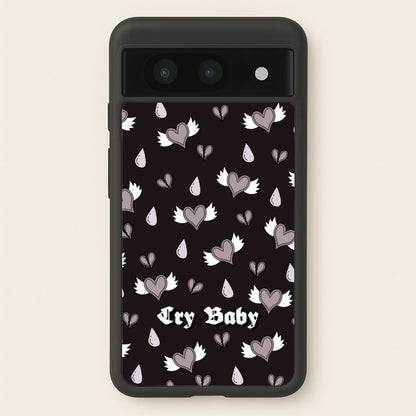 Cry Baby Monochrome Hearts Pattern  - Goth Aesthetic Phone Case for Google Pixel 8a