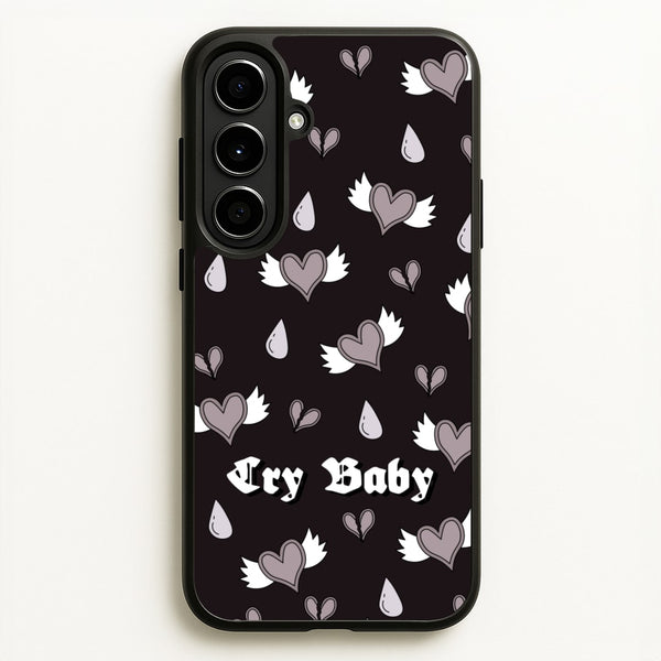Cry Baby Monochrome Hearts Pattern  - Goth Aesthetic Phone Case for Galaxy A56