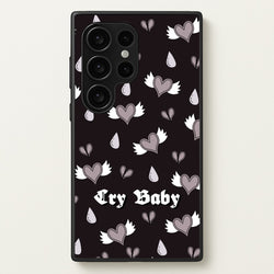 Cry Baby Monochrome Hearts Pattern  - Goth Aesthetic Phone Case for Galaxy S24 Ultra