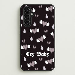 Cry Baby Monochrome Hearts Pattern  - Goth Aesthetic Phone Case for Galaxy A14