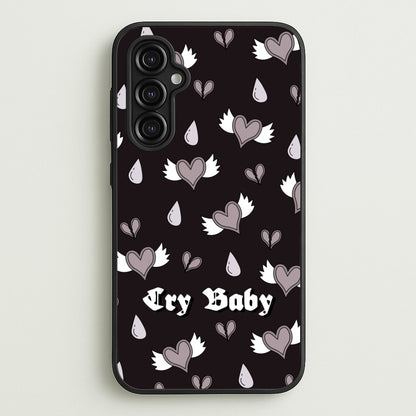 Cry Baby Monochrome Hearts Pattern  - Goth Aesthetic Phone Case for Galaxy A14