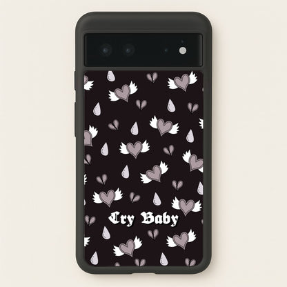 Cry Baby Monochrome Hearts Pattern  - Goth Aesthetic Phone Case for Google Pixel 6