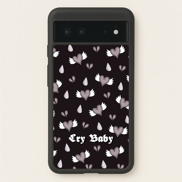 Cry Baby Monochrome Hearts Pattern  - Goth Aesthetic Phone Case for Google Pixel 6