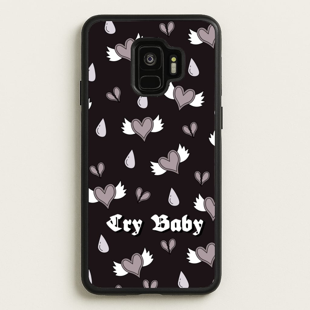Cry Baby Monochrome Hearts Pattern  - Goth Aesthetic Phone Case for Galaxy S9