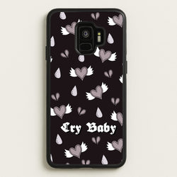 Cry Baby Monochrome Hearts Pattern  - Goth Aesthetic Phone Case for Galaxy S9