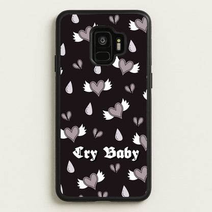 Cry Baby Monochrome Hearts Pattern  - Goth Aesthetic Phone Case for Galaxy S9