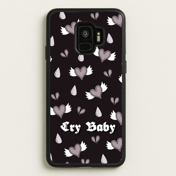 Cry Baby Monochrome Hearts Pattern  - Goth Aesthetic Phone Case for Galaxy S9
