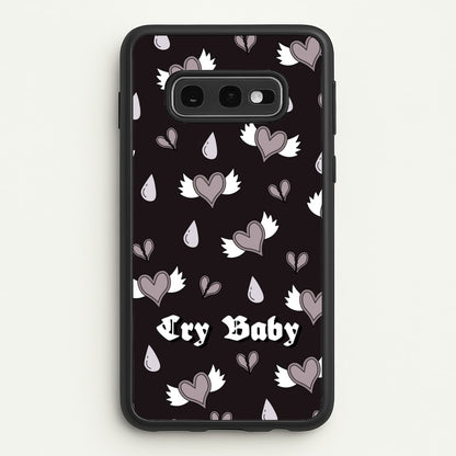 Cry Baby Monochrome Hearts Pattern  - Goth Aesthetic Phone Case for Galaxy S10e