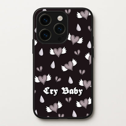 Cry Baby Monochrome Hearts Pattern  - Goth Aesthetic Phone Case for iPhone 15 Pro Max