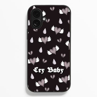 Cry Baby Monochrome Hearts Pattern  - Goth Aesthetic Phone Case for iPhone 16 Plus