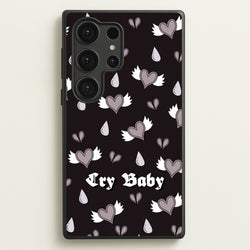 Cry Baby Monochrome Hearts Pattern  - Goth Aesthetic Phone Case for Galaxy S25 Ultra