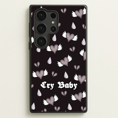 Cry Baby Monochrome Hearts Pattern  - Goth Aesthetic Phone Case for Galaxy S25 Ultra