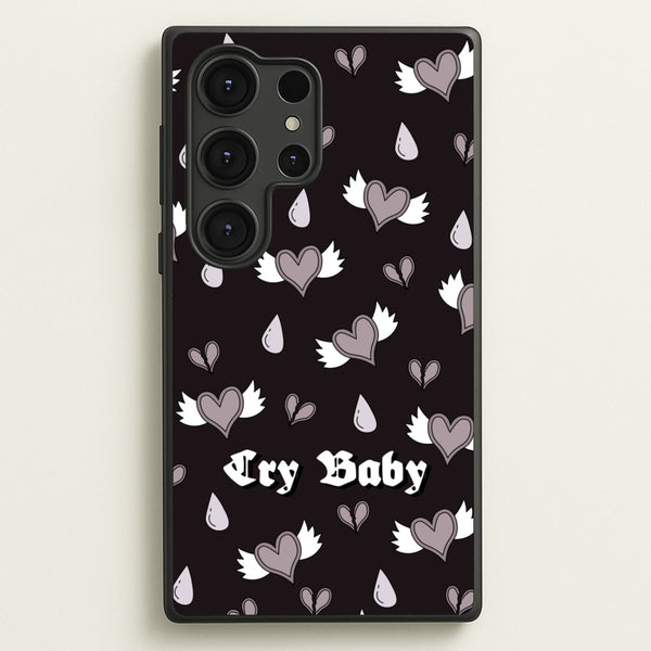 Cry Baby Monochrome Hearts Pattern  - Goth Aesthetic Phone Case for Galaxy S25 Ultra