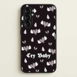 Cry Baby Monochrome Hearts Pattern  - Goth Aesthetic Phone Case for Galaxy A54