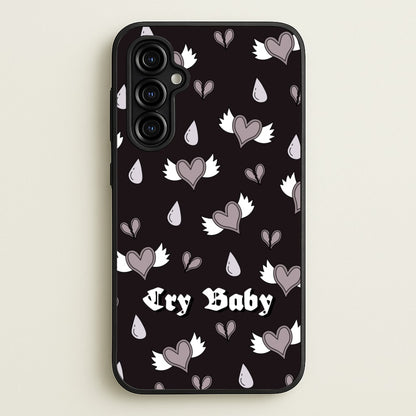 Cry Baby Monochrome Hearts Pattern  - Goth Aesthetic Phone Case for Galaxy A54