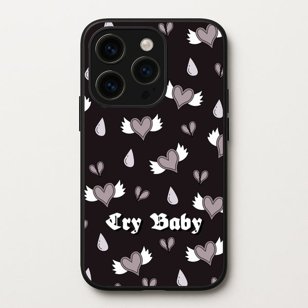 Cry Baby Monochrome Hearts Pattern  - Goth Aesthetic Phone Case for iPhone 14 Pro Max