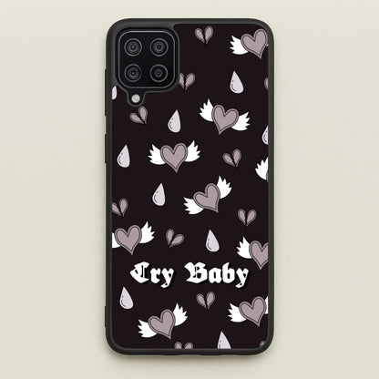 Cry Baby Monochrome Hearts Pattern  - Goth Aesthetic Phone Case for Galaxy A12