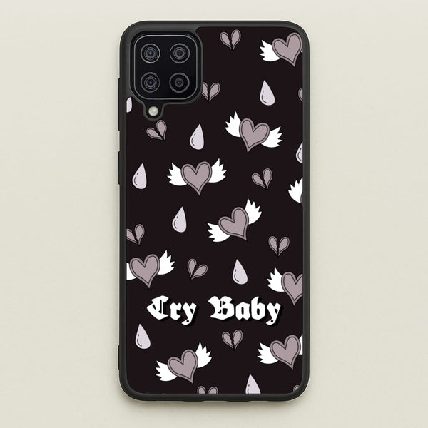 Cry Baby Monochrome Hearts Pattern  - Goth Aesthetic Phone Case for Galaxy A12