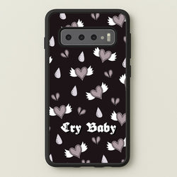 Cry Baby Monochrome Hearts Pattern  - Goth Aesthetic Phone Case for Galaxy S10