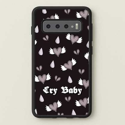 Cry Baby Monochrome Hearts Pattern  - Goth Aesthetic Phone Case for Galaxy S10