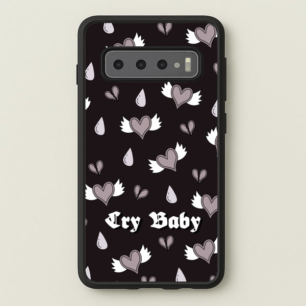 Cry Baby Monochrome Hearts Pattern  - Goth Aesthetic Phone Case for Galaxy S10