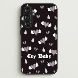 Cry Baby Monochrome Hearts Pattern  - Goth Aesthetic Phone Case for Galaxy S23FE