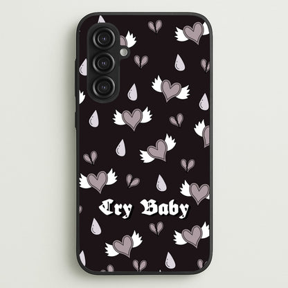 Cry Baby Monochrome Hearts Pattern  - Goth Aesthetic Phone Case for Galaxy S23FE