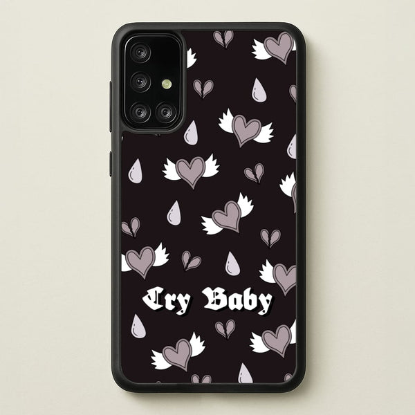 Cry Baby Monochrome Hearts Pattern  - Goth Aesthetic Phone Case for Galaxy A71