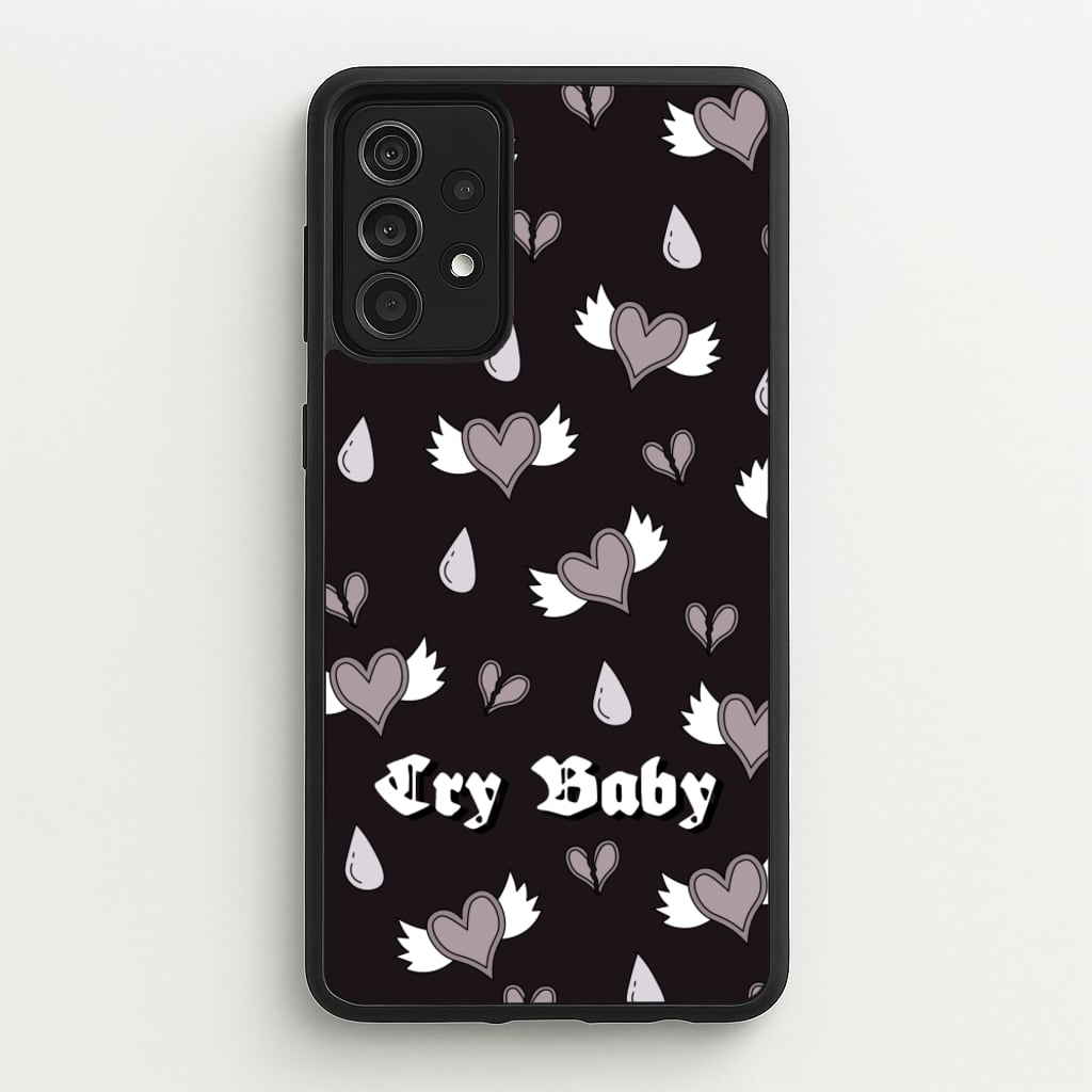 Cry Baby Monochrome Hearts Pattern  - Goth Aesthetic Phone Case for Galaxy A52 / A52s