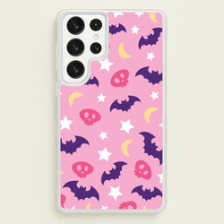 Skull, Bats And Stars Pattern  - Goth Aesthetic Phone Case for Galaxy S22 Ultra