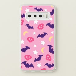 Skull, Bats And Stars Pattern  - Goth Aesthetic Phone Case for Galaxy S10 Plus
