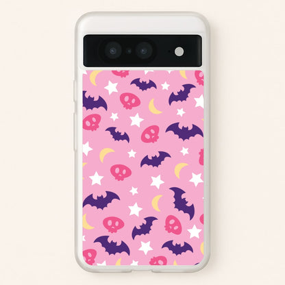 Skull, Bats And Stars Pattern  - Goth Aesthetic Phone Case for Google Pixel 8