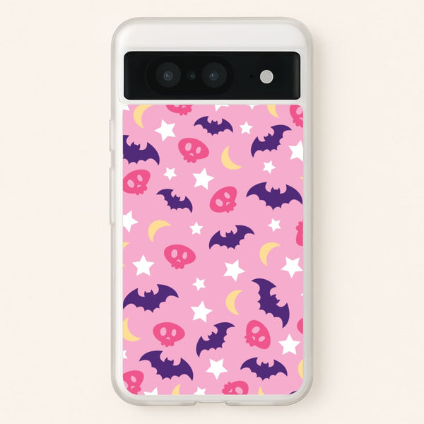 Skull, Bats And Stars Pattern  - Goth Aesthetic Phone Case for Google Pixel 8