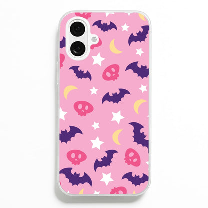 Skull, Bats And Stars Pattern  - Goth Aesthetic Phone Case for iPhone 16 Plus