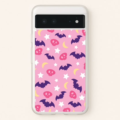 Skull, Bats And Stars Pattern  - Goth Aesthetic Phone Case for Google Pixel 6