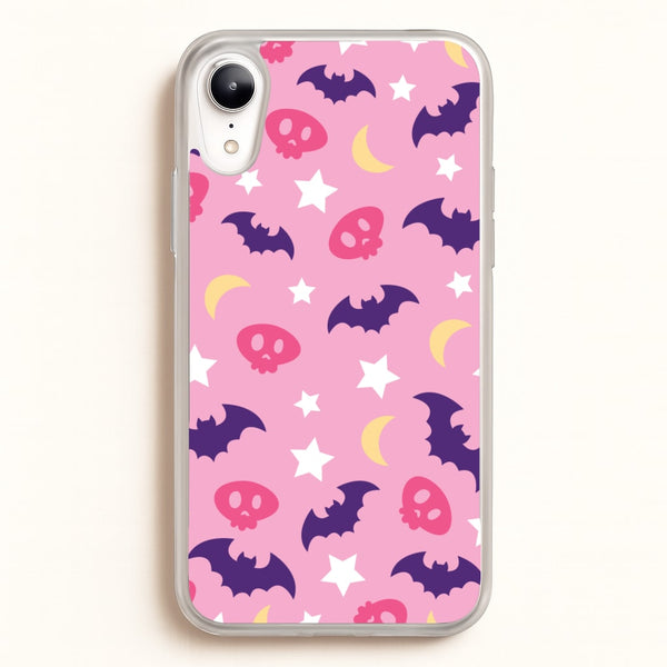 Skull, Bats And Stars Pattern  - Goth Aesthetic Phone Case for iPhone XR