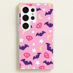 Skull, Bats And Stars Pattern  - Goth Aesthetic Phone Case for Galaxy S25 Ultra