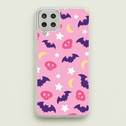 Skull, Bats And Stars Pattern  - Goth Aesthetic Phone Case for Galaxy A12