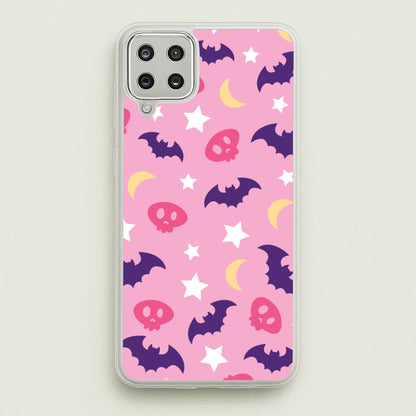 Skull, Bats And Stars Pattern  - Goth Aesthetic Phone Case for Galaxy A12
