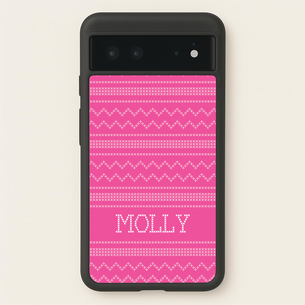 Personalised Christmas Jumper Pink  - Personalised Christmas Phone Case for Google Pixel 6
