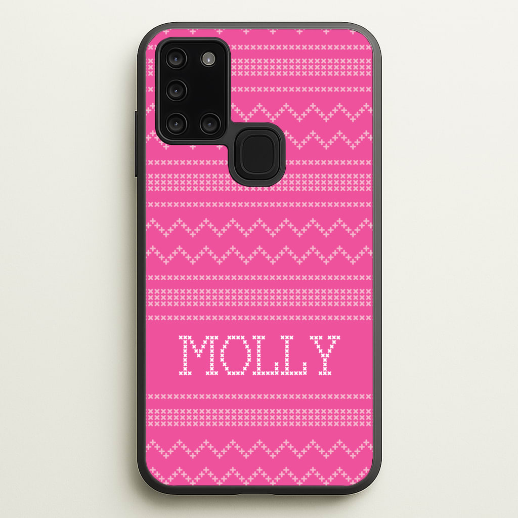 Personalised Christmas Jumper Pink  - Personalised Christmas Phone Case for Galaxy A21s