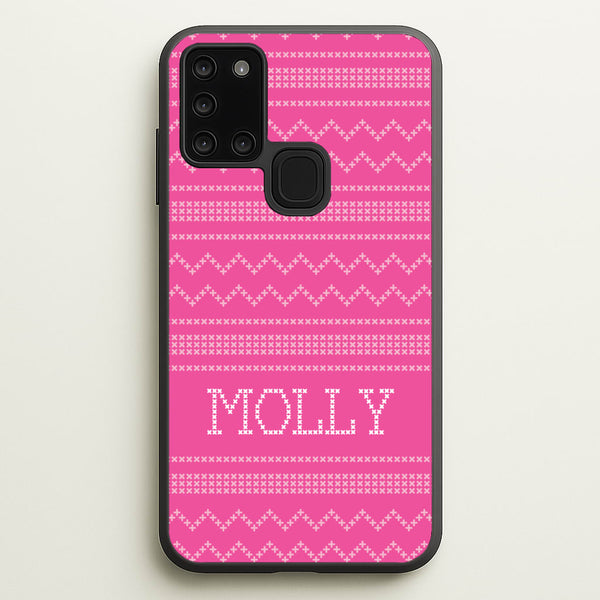 Personalised Christmas Jumper Pink  - Personalised Christmas Phone Case for Galaxy A21s