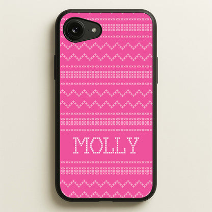 Personalised Christmas Jumper Pink  - Personalised Christmas Phone Case for iPhone 16e
