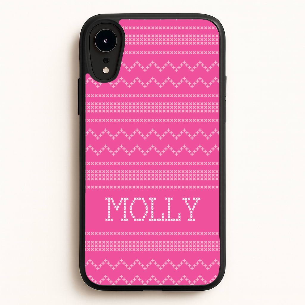 Personalised Christmas Jumper Pink  - Personalised Christmas Phone Case for iPhone XR