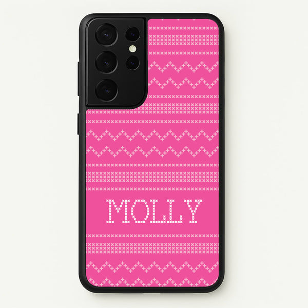 Personalised Christmas Jumper Pink  - Personalised Christmas Phone Case for Galaxy S21 Ultra