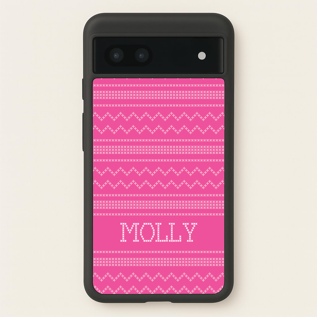 Personalised Christmas Jumper Pink  - Personalised Christmas Phone Case for Google Pixel 7a