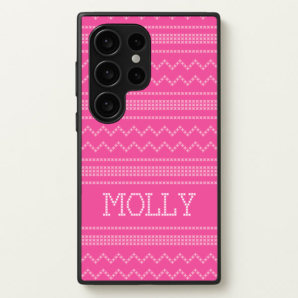 Personalised Christmas Jumper Pink  - Personalised Christmas Phone Case for Galaxy S24 Ultra