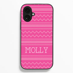 Personalised Christmas Jumper Pink  - Personalised Christmas Phone Case for iPhone 16 Plus