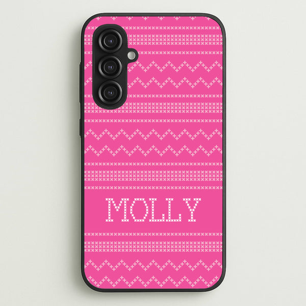 Personalised Christmas Jumper Pink  - Personalised Christmas Phone Case for Galaxy S23FE